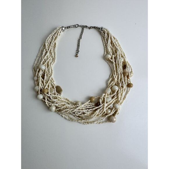 Vintage Multi Strand Beaded SlNecklace Twisted, Cream & Tan Shells, J-01 - Picture 7 of 11